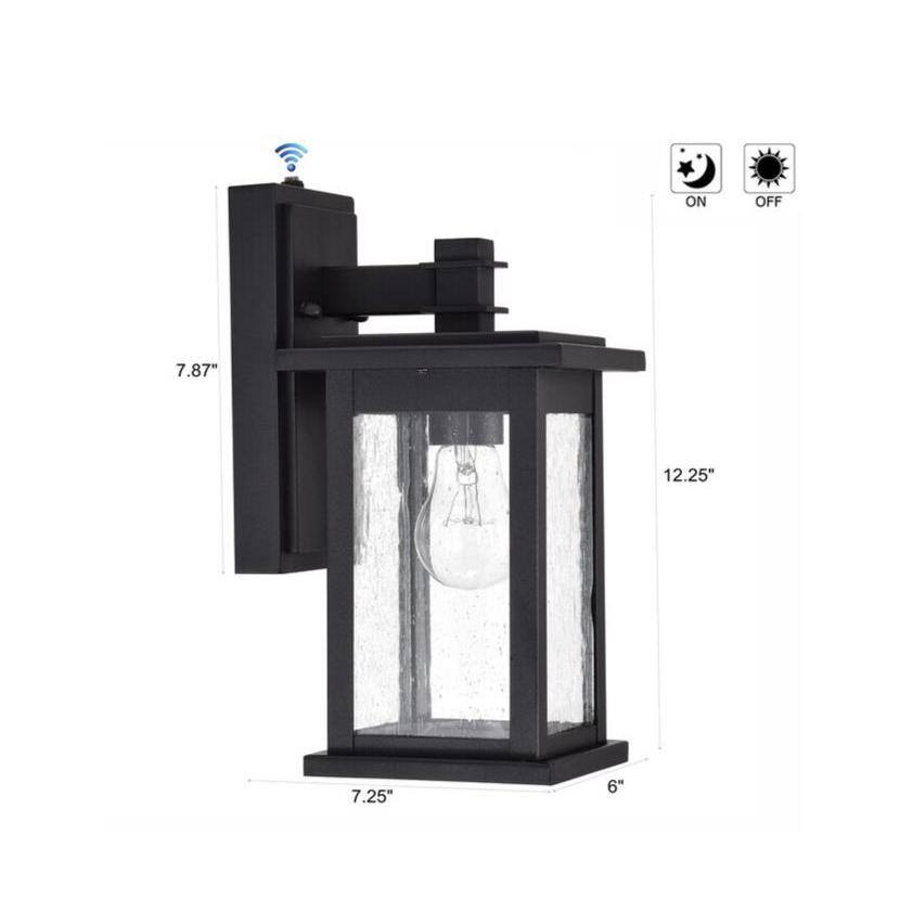 12.25 in. Matte Black Outdoor Decorative Wall Lantern Sconce Motion Sensing Dusk to Dawn with Clear Seeded Glass Shade LL-ABA20009