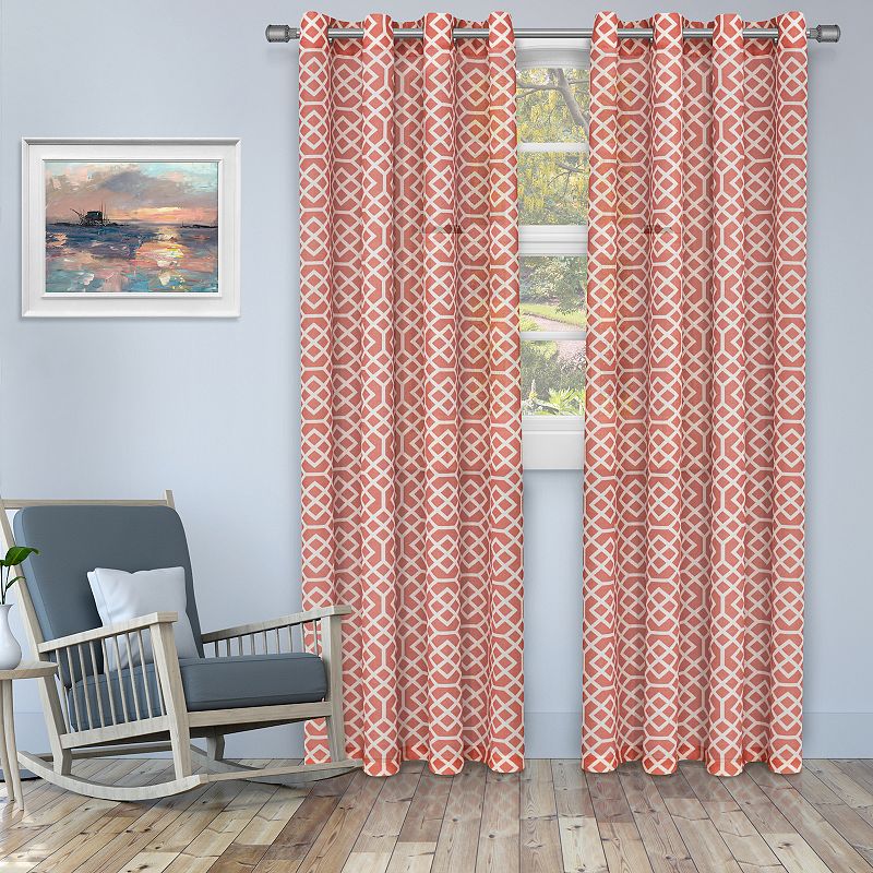 Superior Printed Honey Comb Sheer Set of 2 Window Curtain Panels