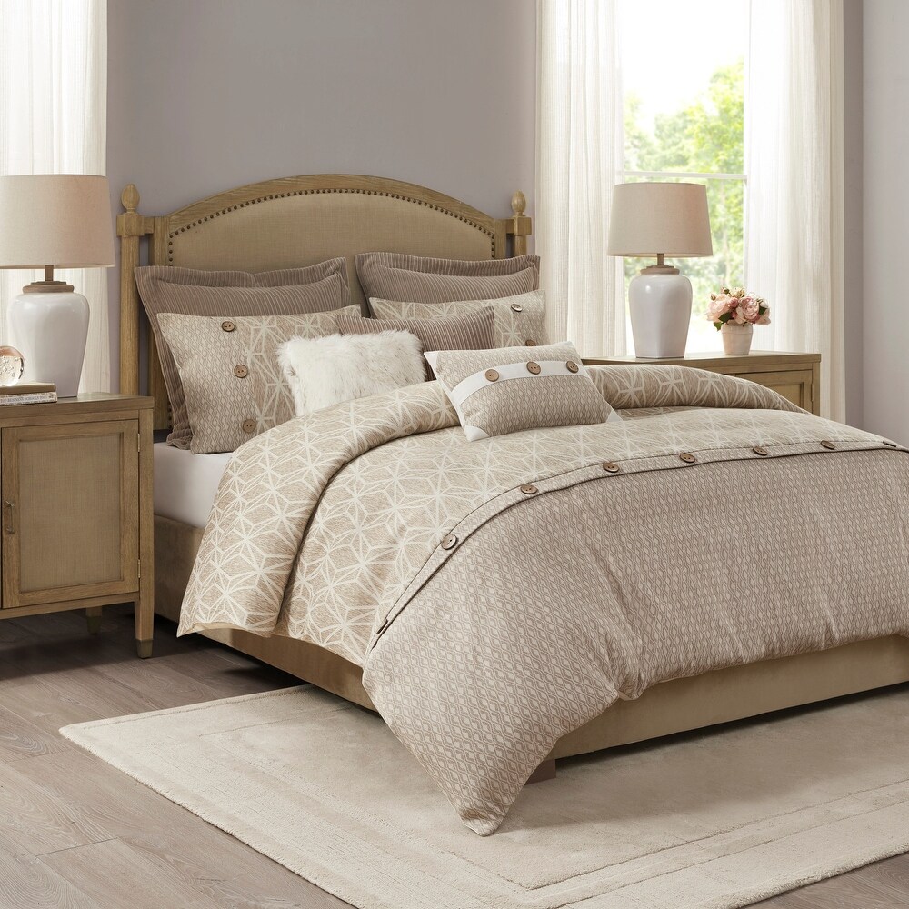 Madison Park Signature Grace Taupe Geometric Oversized Jacquard Comforter Set