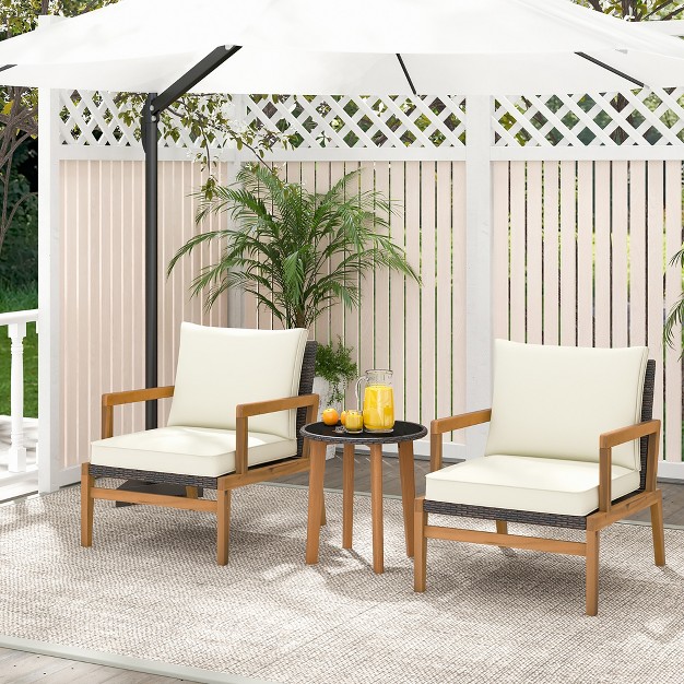 Tangkula 3 Pcs Patio Chair Set Wicker Chair amp Side Table Set W Tempered Glass Tabletop