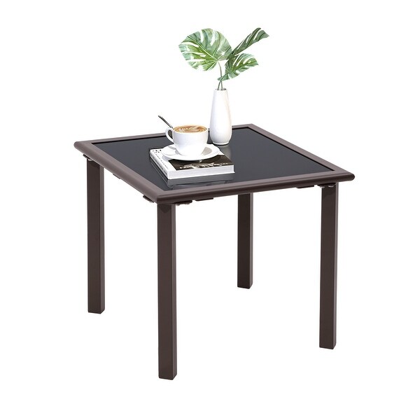 Pellebant Square Side Table End Table with Tempered Glass Top