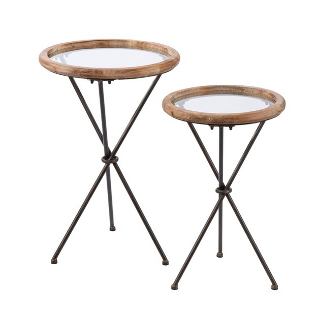 Set Of 2 Rder Glass Top Accent Tables Natural black Aiden Lane