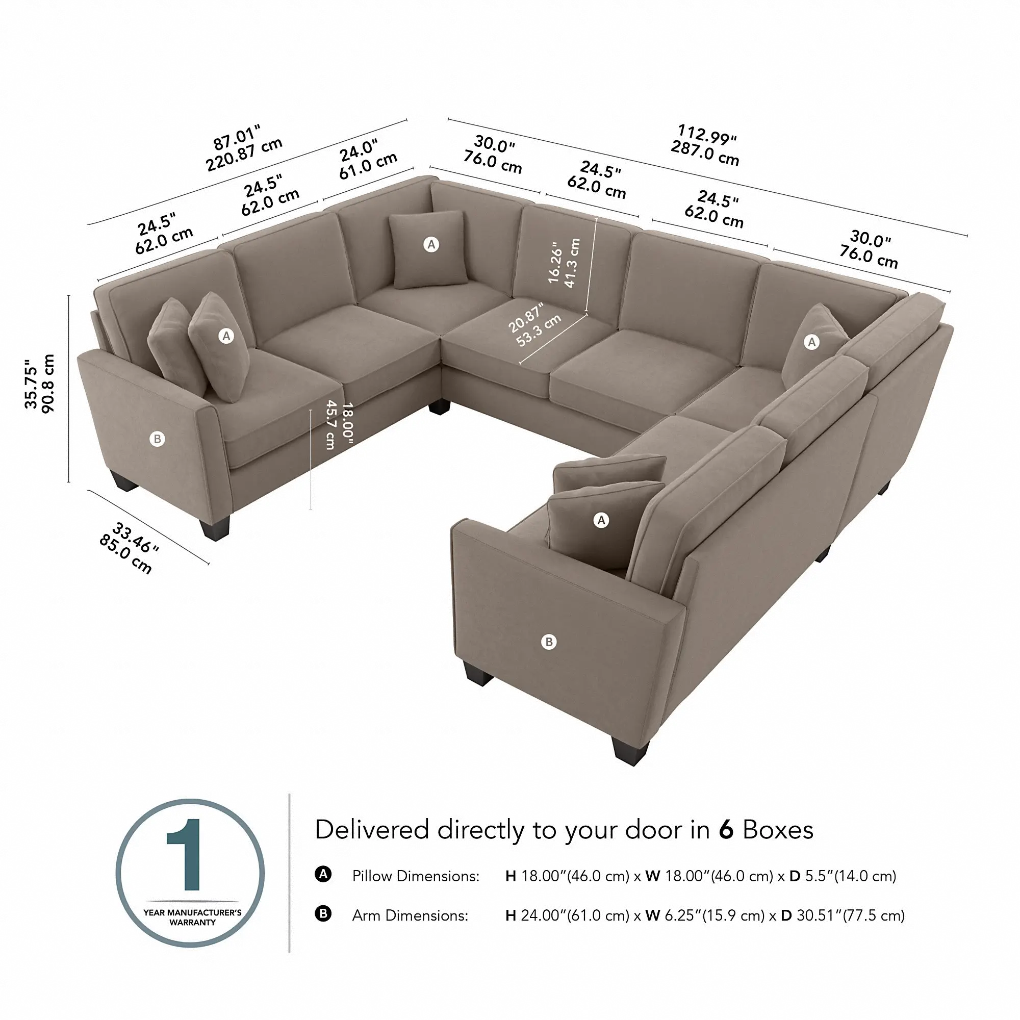 Flare Tan Microsuede U Shaped Sectional - Bush Furniture