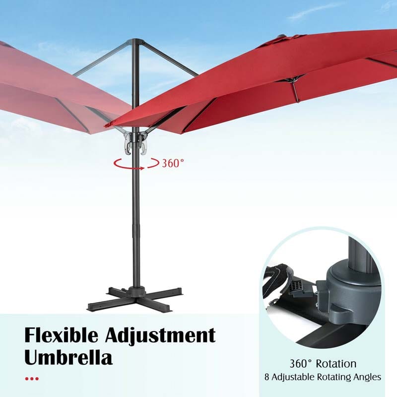 10 x 10 FT Square Patio Umbrella, 3-Tilt Cantilever Offset Umbrella, Large Outdoor Market Umbrella with Crossed Base