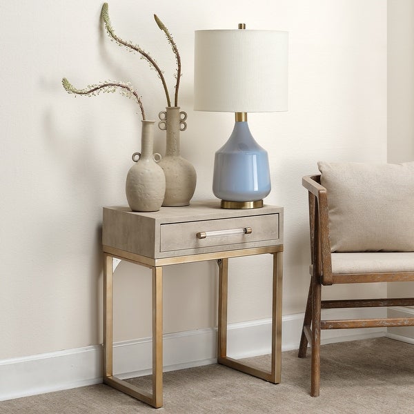 Alden Décor Brayden Faux Shagreen Side Table， Cream