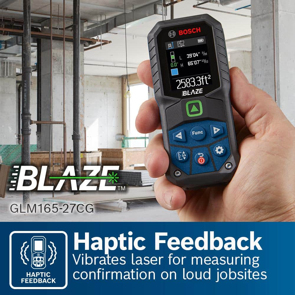 Bosch BLAZE 165 ft. Green Laser Distance Tape Measuring Tool with Bluetooth, Haptic Feedback, and Measurement Rounding GLM165-27CG