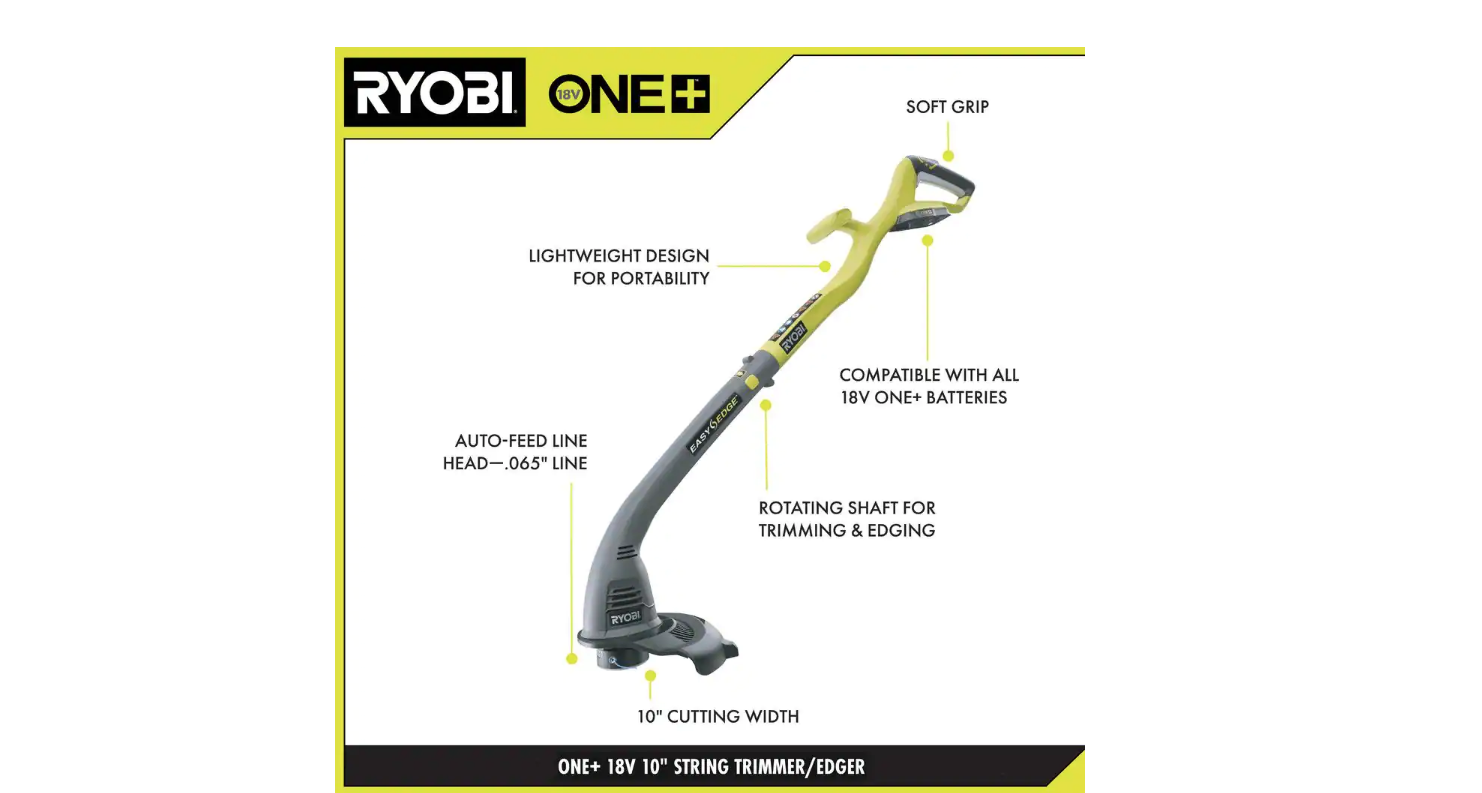 RYOBI P2036 ONE+ 18V Cordless String Trimmer/Edger and Blower/Sweeper Combo Kit with 2.0 Ah Battery and Charger