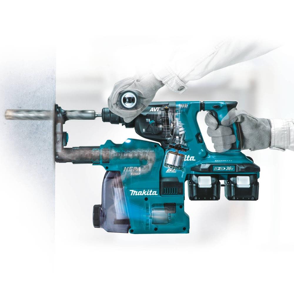 18V X2 LXT? (36V) Brushless Cordless 1-1/8 In. AVT? Rotary Hammer Kit， Accepts SDS-Plus Bits w/ HEPA Dust Extractor (5.0Ah) ;