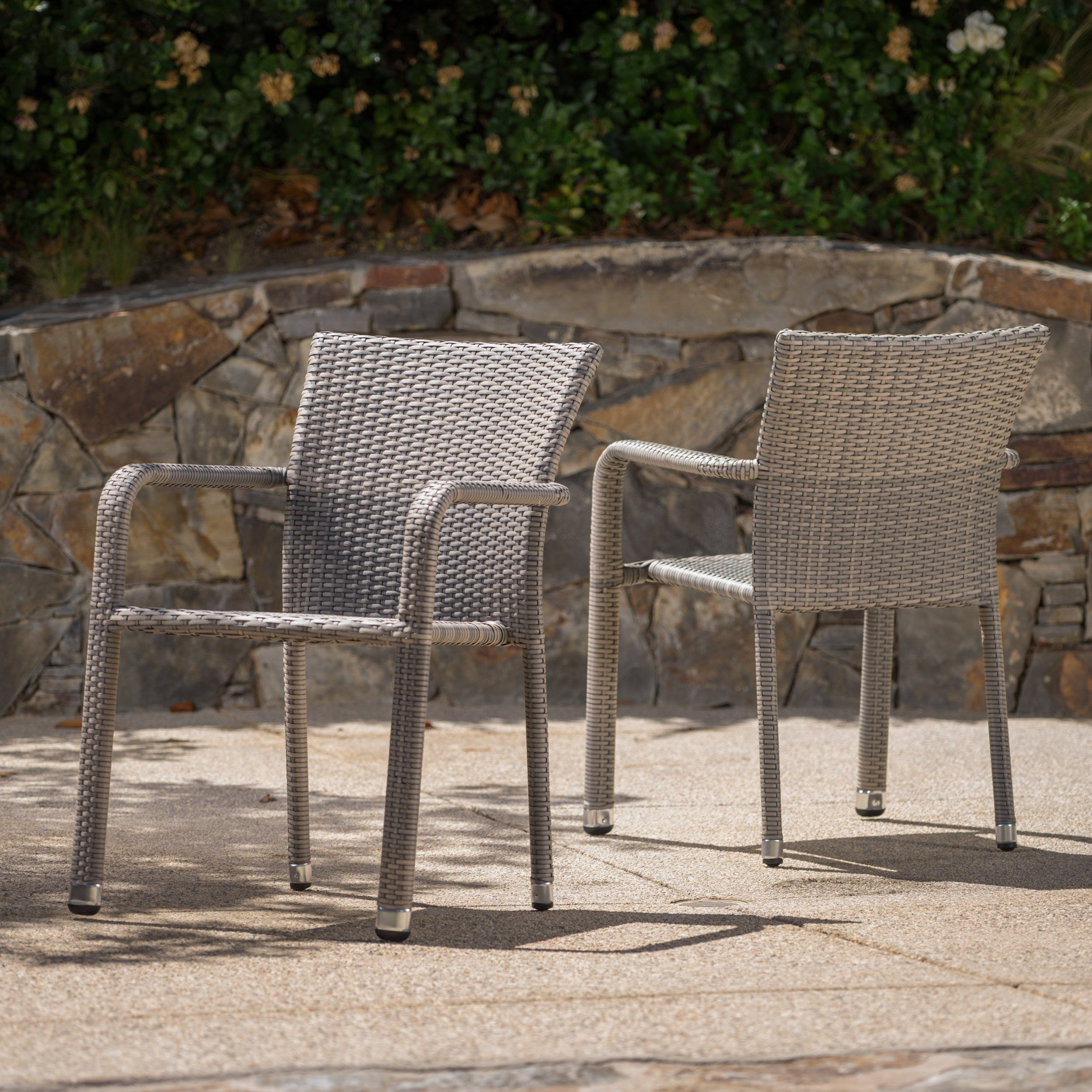 Dylan Outdoor Wicker Armed Aluminum Framed Stack Chairs (Set of 2)