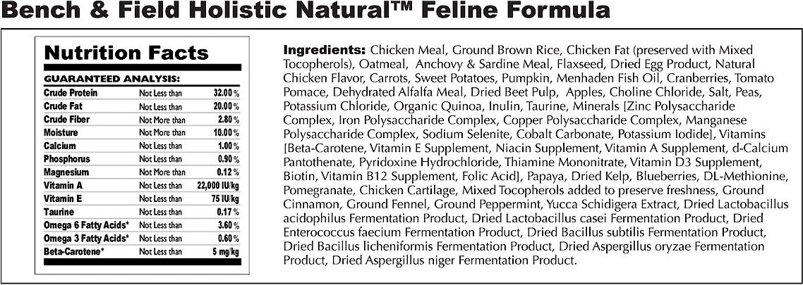 Bench and Field Holistic Natural Formula Dry Cat Food