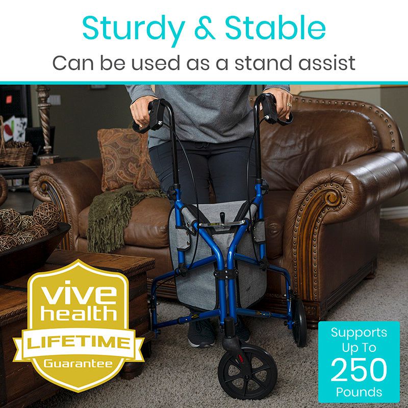 Vive Health 3 Wheel Walker Rollator - Lightweight Folding For Max Maneuverability