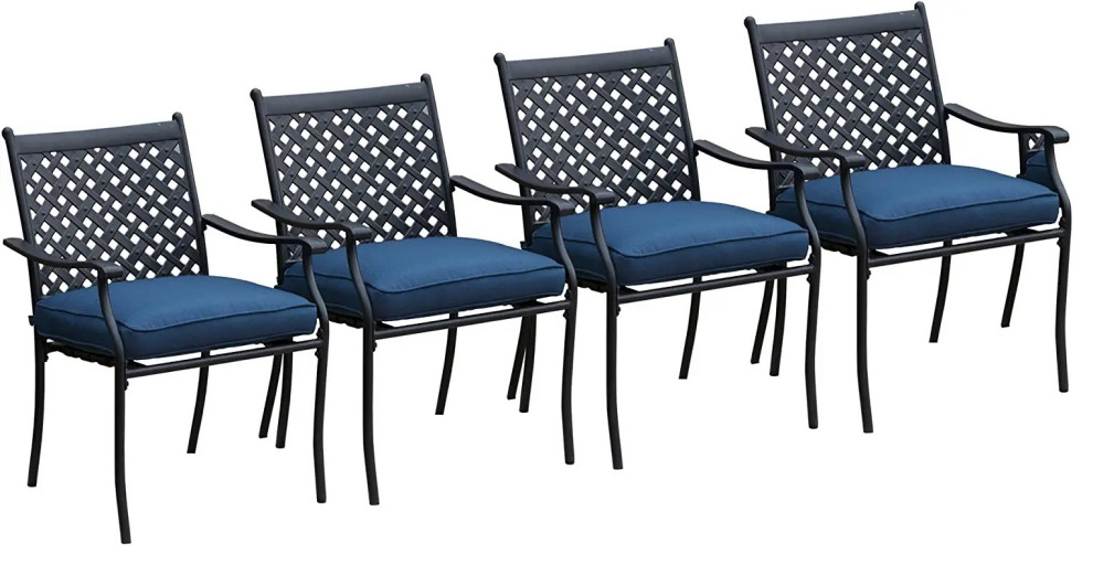 Set of 4 Outdoor Dining Chair  Diamond Patterned Back  ampCushioned Seat   Transitional   Outdoor Dining Chairs   by Decor Love  Houzz