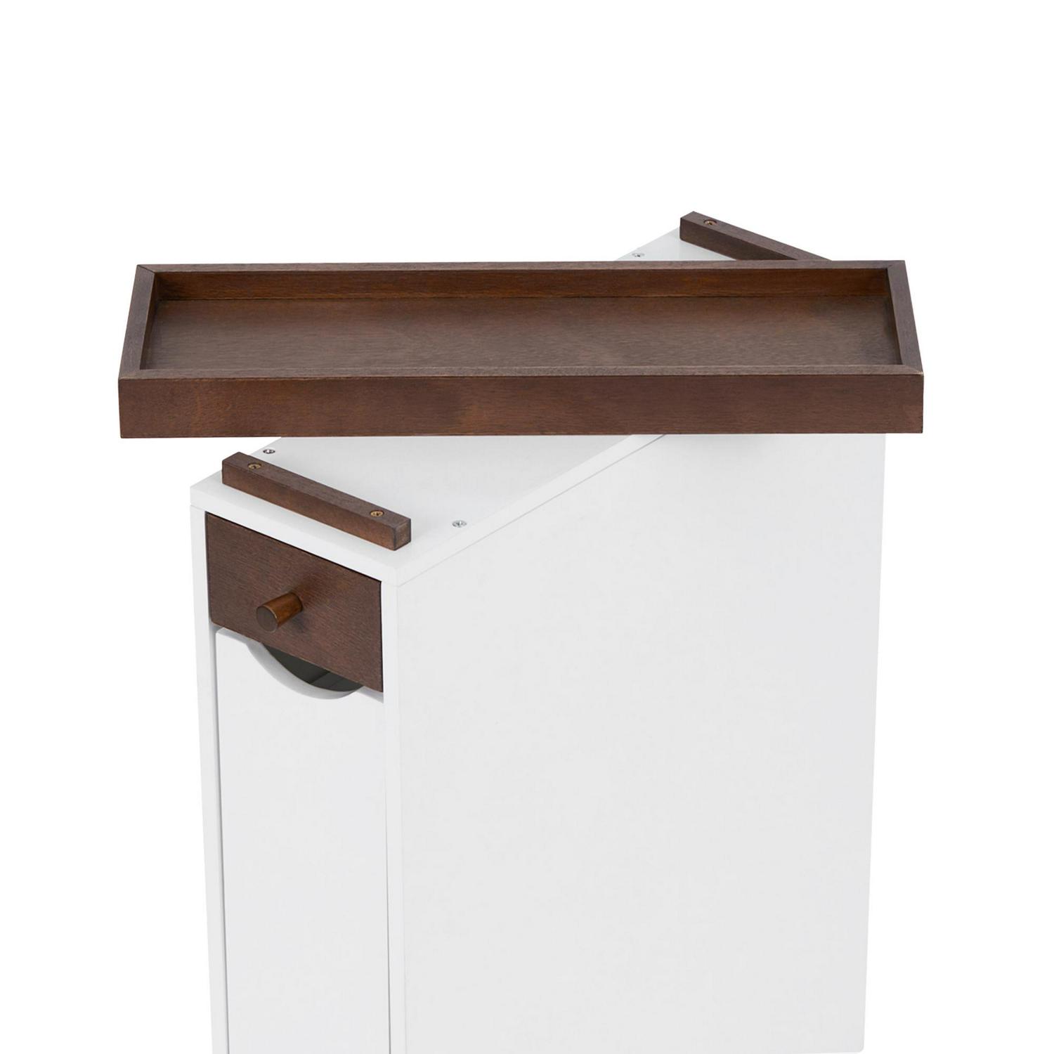 Teamson Home Narrow Cabinet with Drawers and Tray 6.5 L x 24.5 H， White/Brown