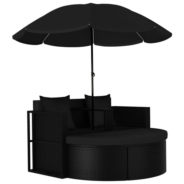 vidaXL Patio Bed with Parasol Poly Rattan Black