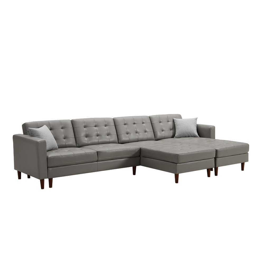 Dark Grey XU Leather U Shaped Sofa  with A Love Sofa and Two Lounge Chairs  Supporting DIY Combinations  Living Room Sofa Bed