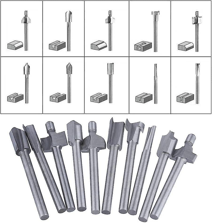 Rotary Bits， Hss Router Bits Set Wood Engraving Accessories Wood Tools Pcv Plastic Acrylic10pcs 3mm 1/8quot;