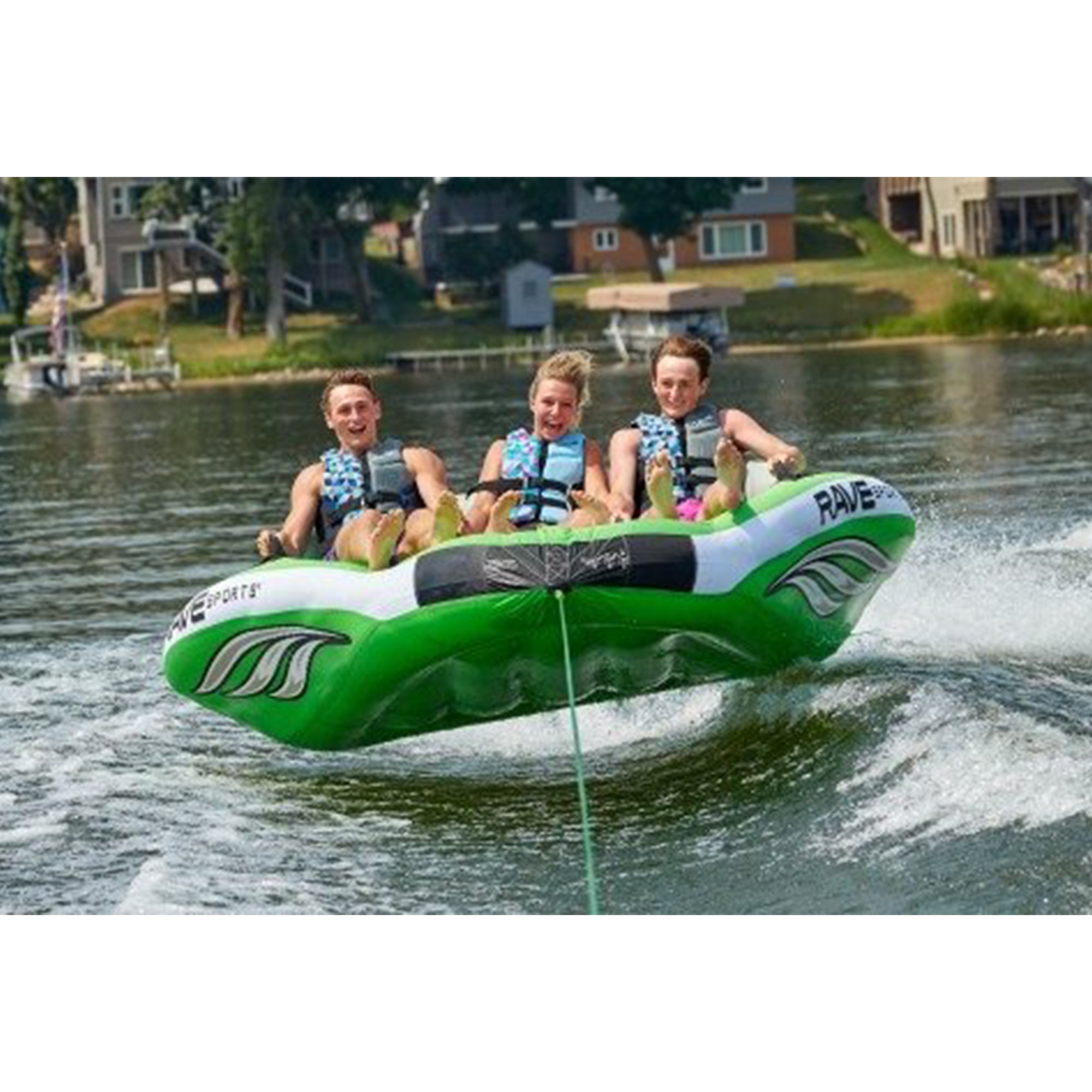 RAVE Sports Inflatable Wake Hawk Towable Boating Water Tube Raft， Green