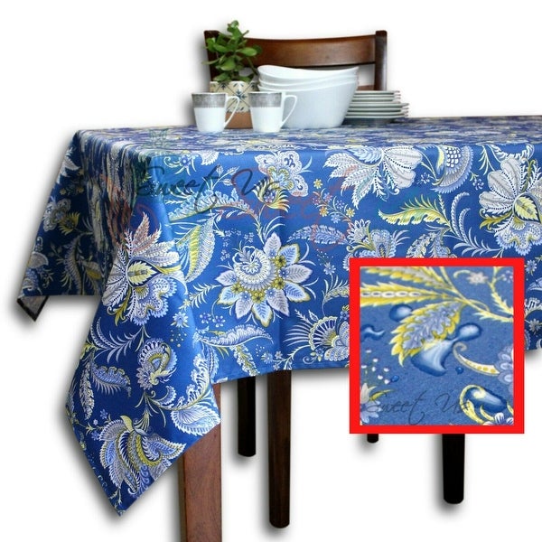 Wipeable Spill Resistant French Floral Acrylic Coated Vanne Tablecloth