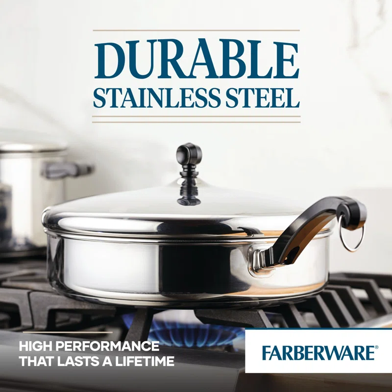 Farberware 50012 Classic Series 4.5 qt. Stainless Steel Nonstick Saute Pan with Lid