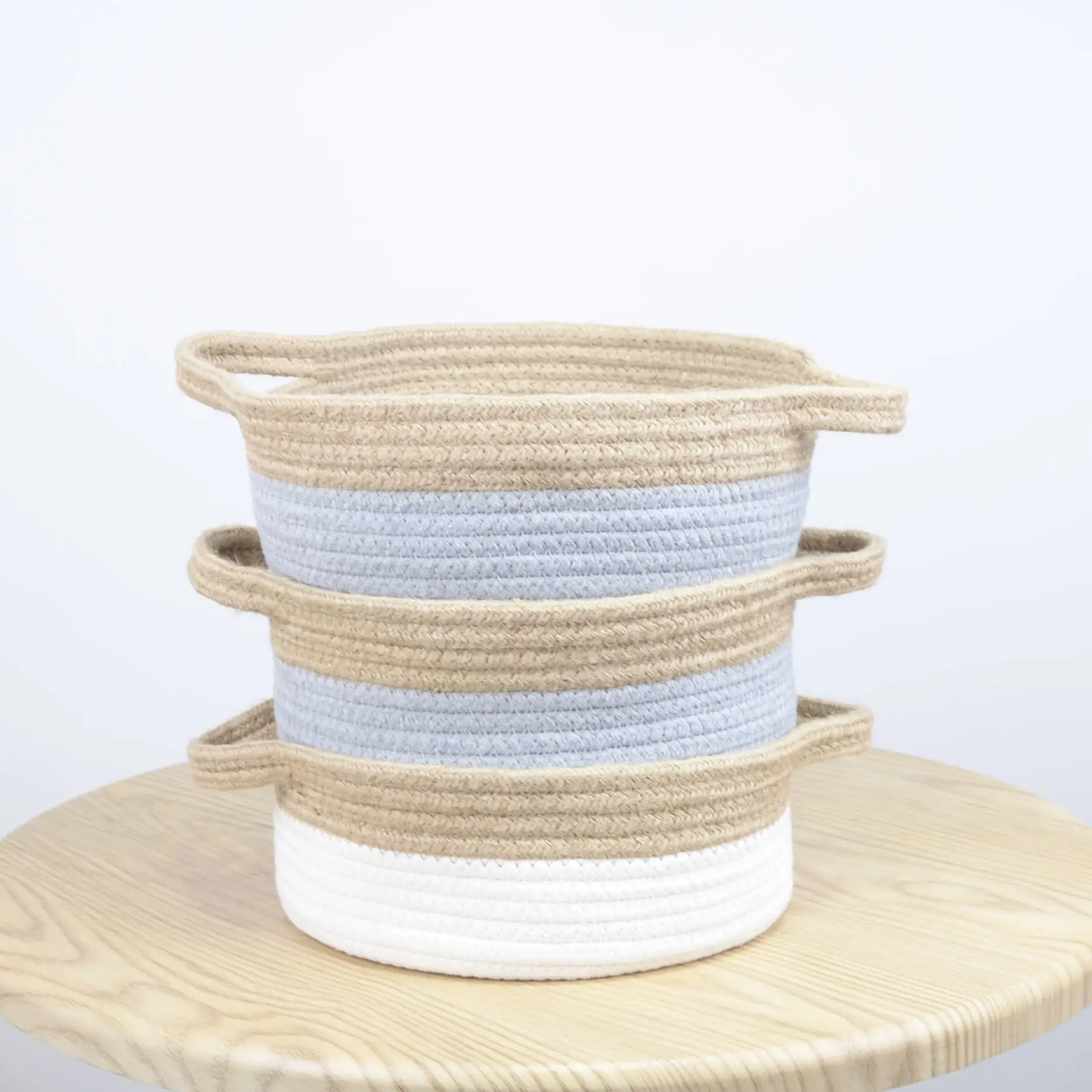 Cotton rope storage basket style hand woven desktop clutter organizer