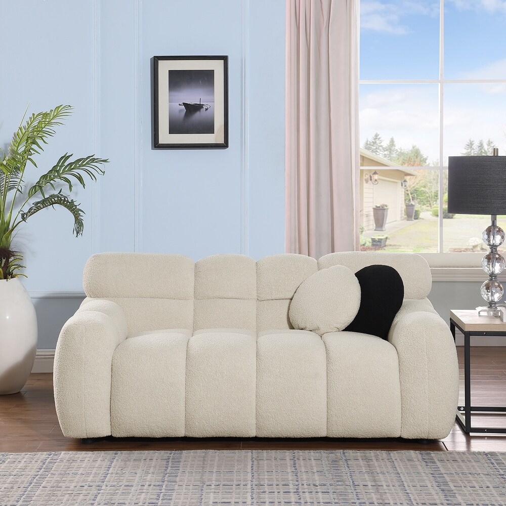 Beige Boucle Sectional Sofa Sets Marshmallow Loveseat Settee