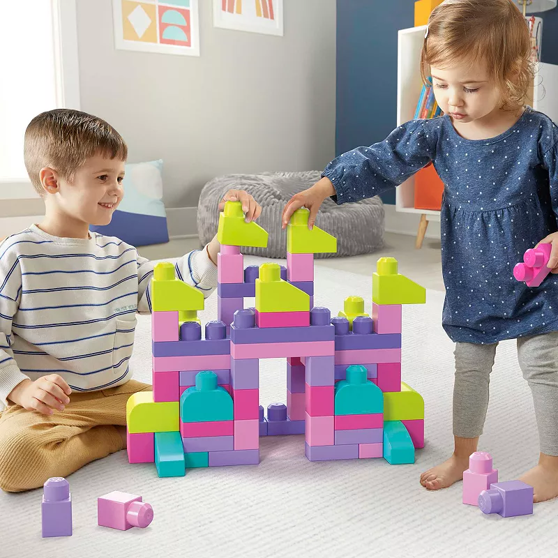 MEGA BLOKS 80-piece Big Building Bag Blocks for Toddlers 1-3， Pink