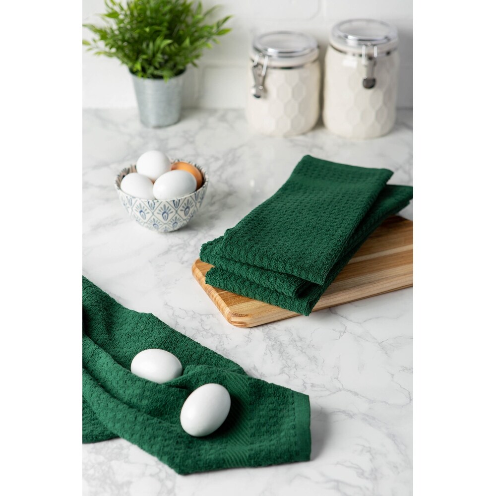 DII Solid Terry Waffle Dishtowel Set of 4