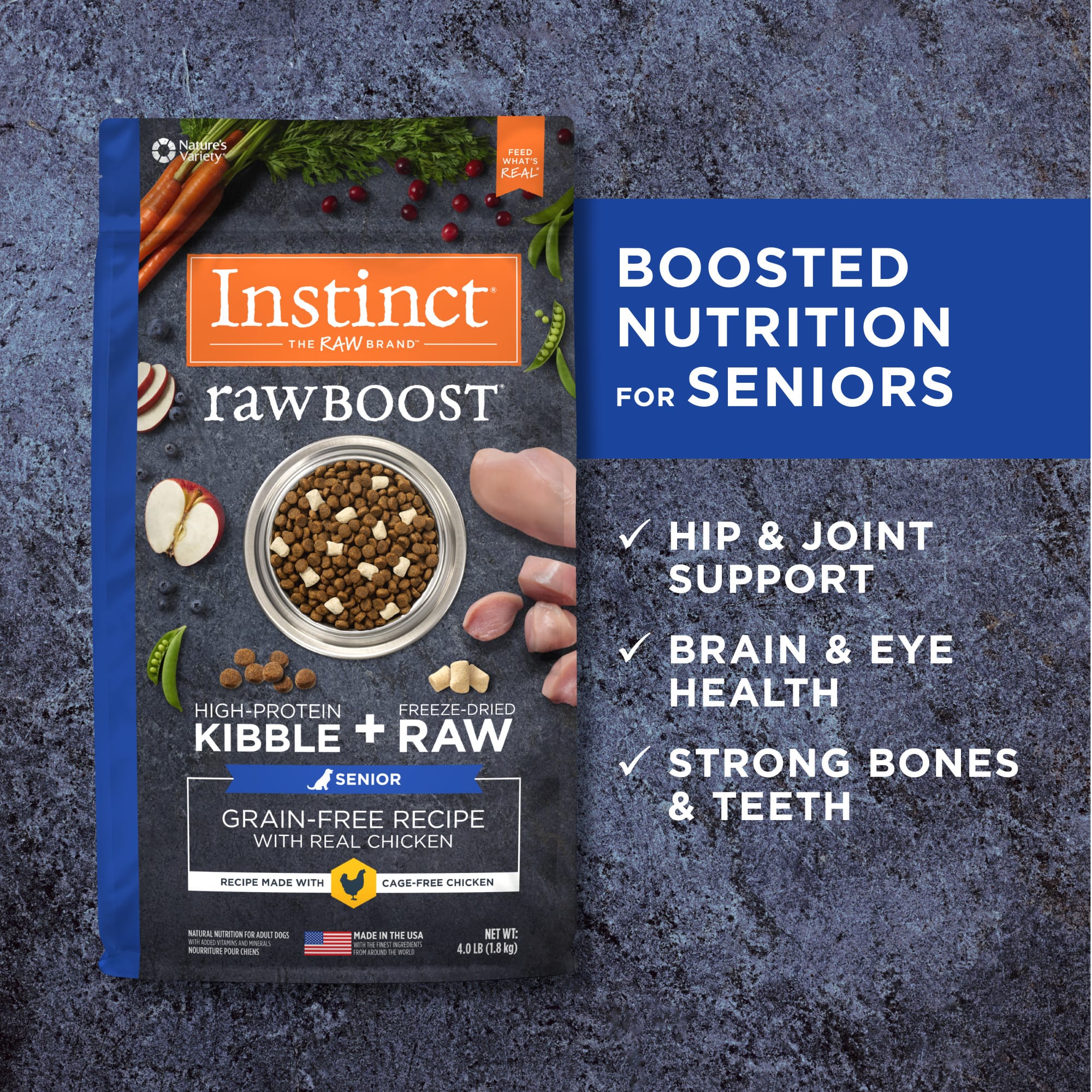 Instinct Raw Boost Senior Grain Free Recipe with Real Chicken Natural Dry Dog Food， 21 lbs.