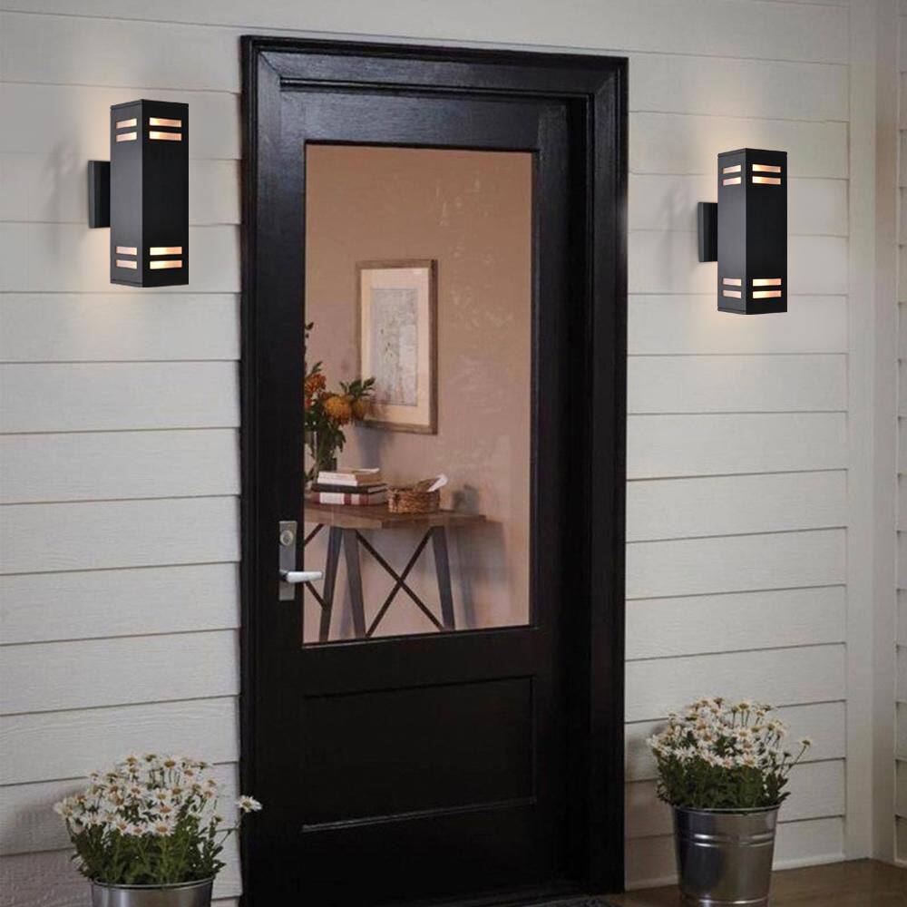 RRTYO 2-Light Matte Black Outdoor Wall Lamp Waterproof Wall Lantern Exterior Sconce Light Fixture for Patio Courtyards Villa 81010000032818