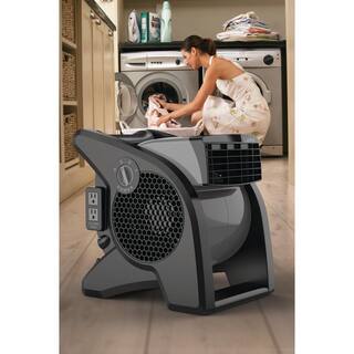 Lasko 11.2 in. 3 Speeds Blower Fan in Gray with Carry Handle Circuit Breaker Power Outlets High Velocity Utility Pivoting U15610