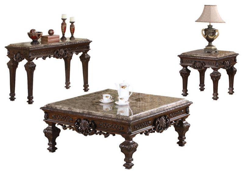 Best Master Traditional 3 Piece Faux Marble Top Living Room Table Set in Cherry   Victorian   Coffee Table Sets   by Homesquare  Houzz