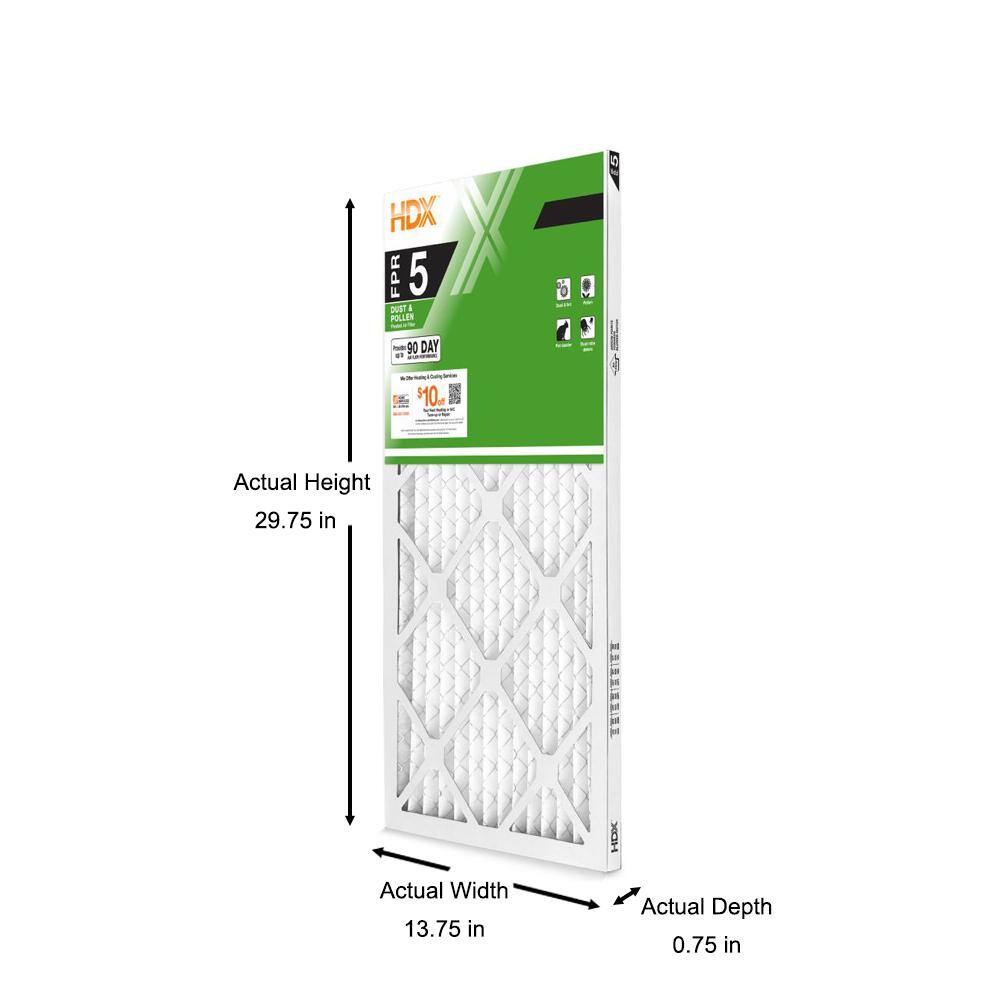 HDX 14 in. x 30 in. x 1 in. Standard Pleated Air Filter FPR 5 HDX1P5-011430