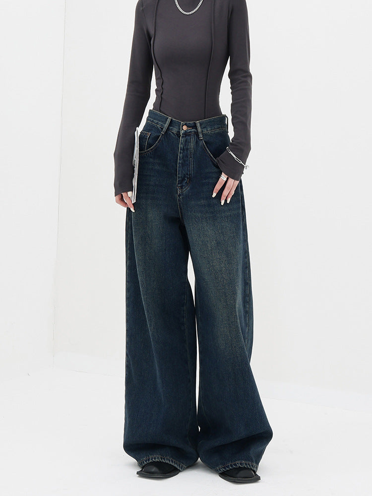 Women's American-style Retro Dark Straight Jeans