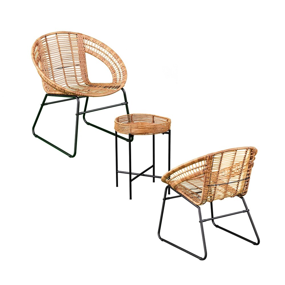 SEI Furniture Arti Contemporary  Weather Natural Rattan 3 Piece Patio Bistro Set