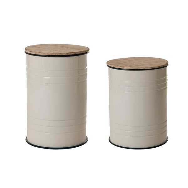 Glitzhome Industrial Farmhouse Round Storage End Tables (Set of 2)