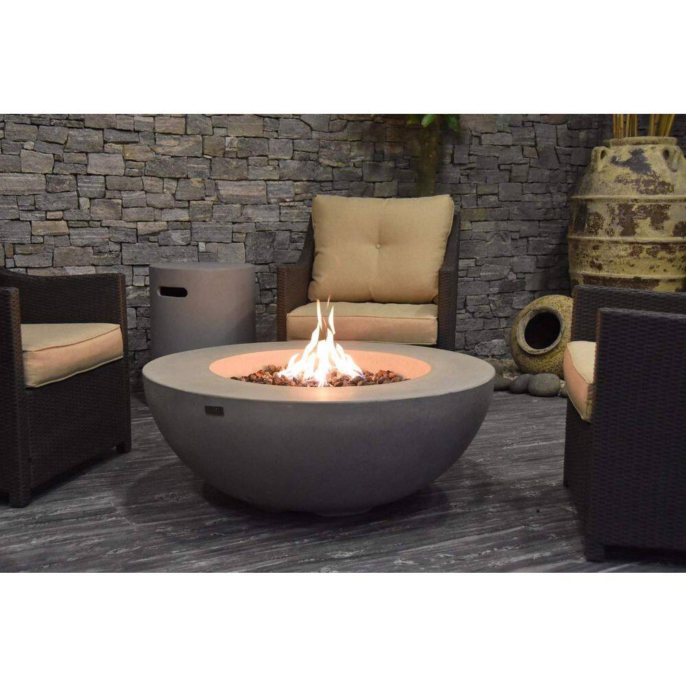 ENVELOR:Envelor Elementi Lunar 42 in. x 42 in. Round Concrete Stainless Steel Propane Burner Fire Pit Bowl with Lava Rock ENV-OFG101-LP