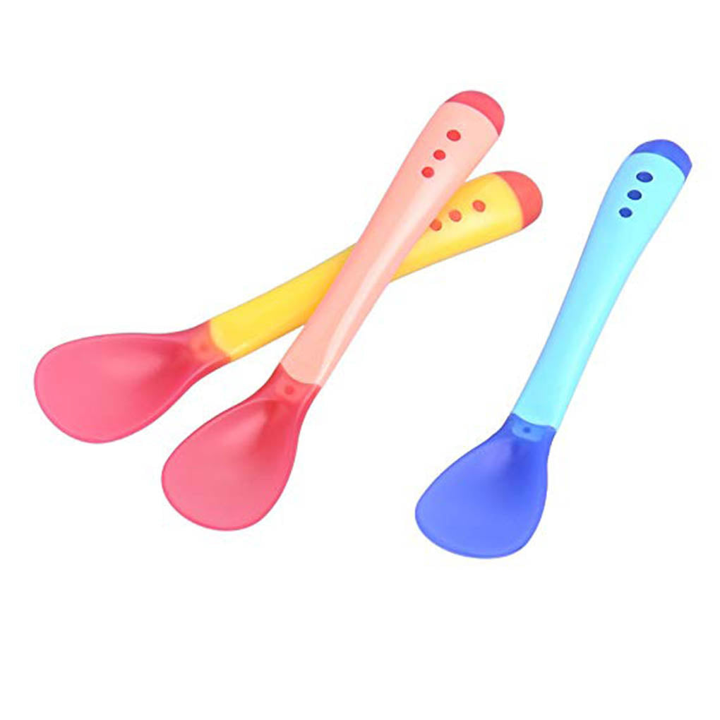 3pcs Small Toddlers Utensils Plastic Baby Spoons Infant Feeding Tool Heat Sensitive Kids Tableware