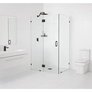 Glass Warehouse 48 in. W x 48 in. D x 78 in. H Pivot Frameless Corner Shower Enclosure in Matte Black Finish with Clear Glass 90-GH-48-48-MB