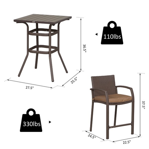 Outsunny 3piece Outdoor PE Rattan Patio Bar Table Conversation Set