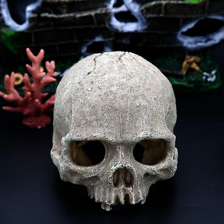 Resin Easter Island Head Bone Skull Statue For Lizards Terrarium Reptile Hide Cave Aquarium Fish Tank Landscape Decor Ornament