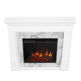 Real Flame Merced Grand 61 in. Freestanding Wooden Electric Fireplace in White 8240E-W