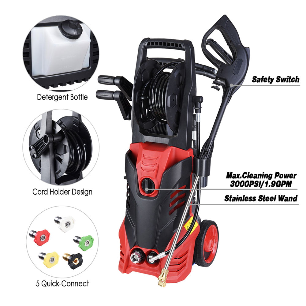 Yescom Electric Pressure Washer 3000PSI Water Cleaner Garage Car Driveway 1.9GPM 5 Nozzles Sprayer