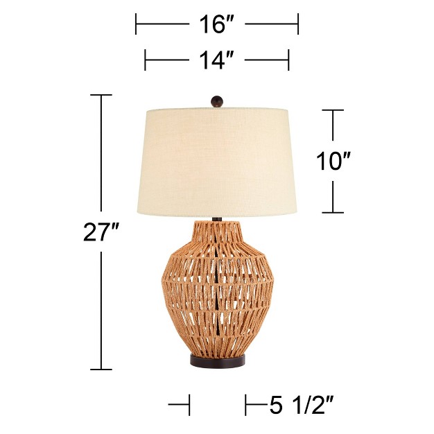 Tall Natural Wicker Oatmeal Drum Shade For Bedroom Living Room Bedside Nightstand Office Kids