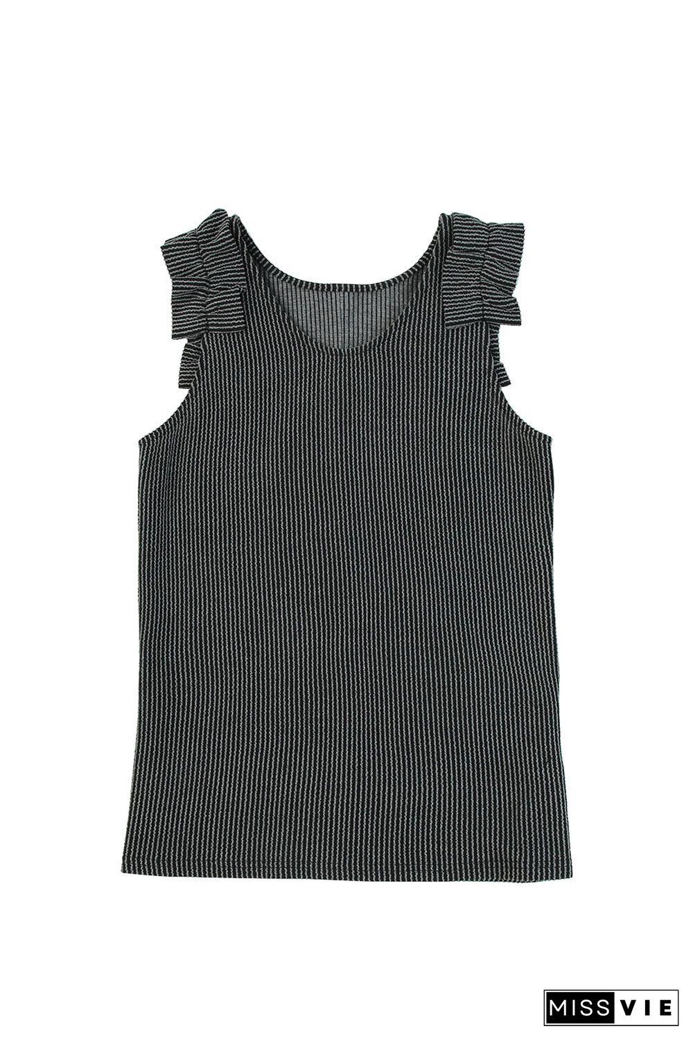 Gray Ruched Shoulders Ribbed Knit Tank Top