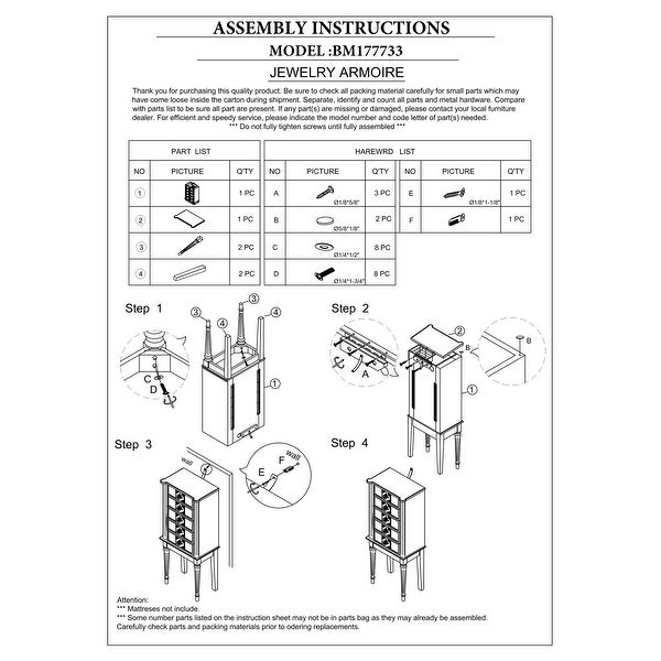 Wood Jewelry Armoire With 5 Drawers in Silver - - 22882531