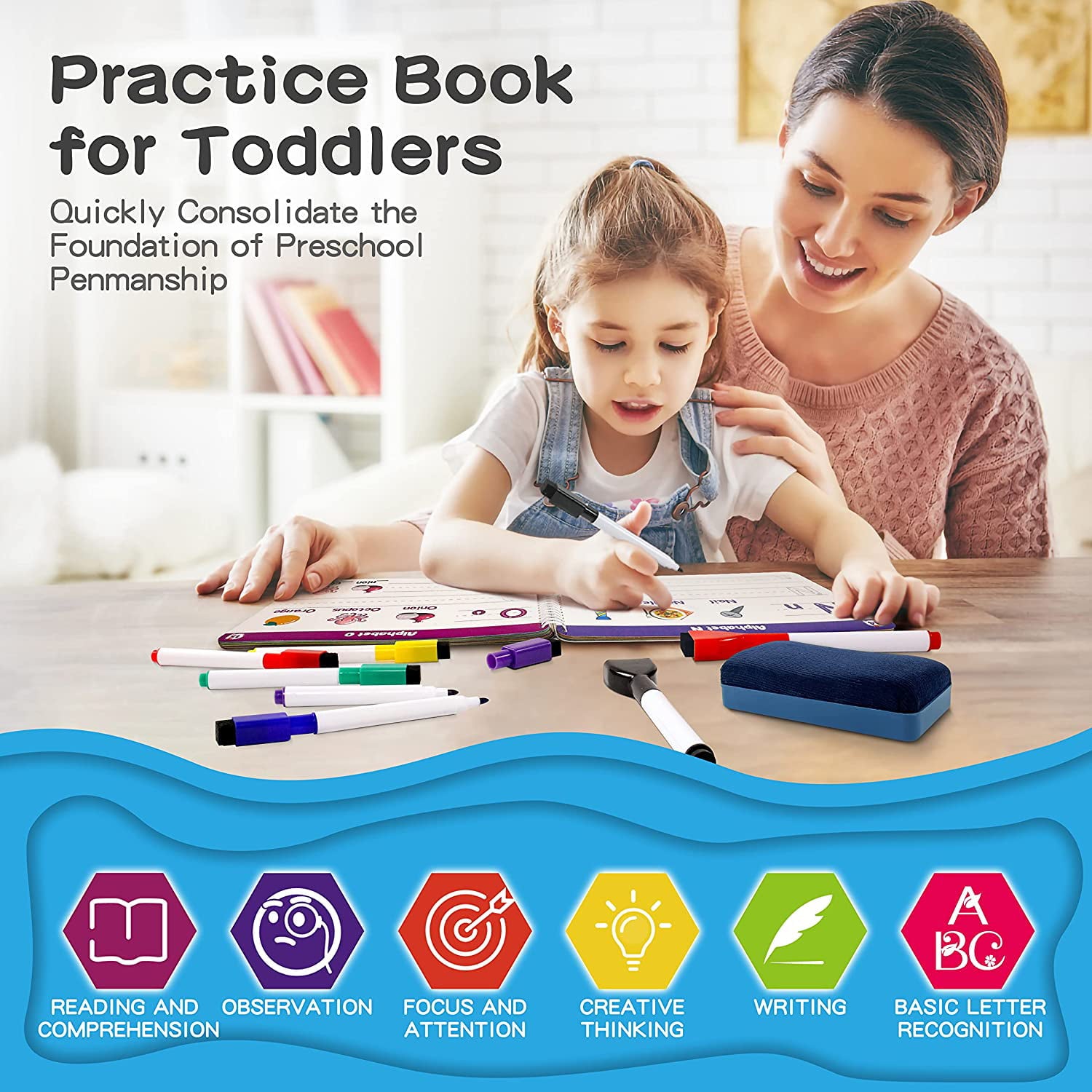 Handwriting Practice Book for Kids， Toddlers Preschool Educational Learning Toys for Boys Girls 3-6 Years