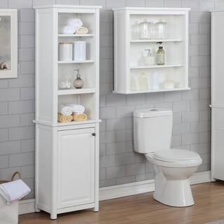 Alaterre Furniture Dorset Bathroom 17 in. W Freestanding Storage Tower with Open Upper Shelves and Lower Cabinet in White ANVA7778WH