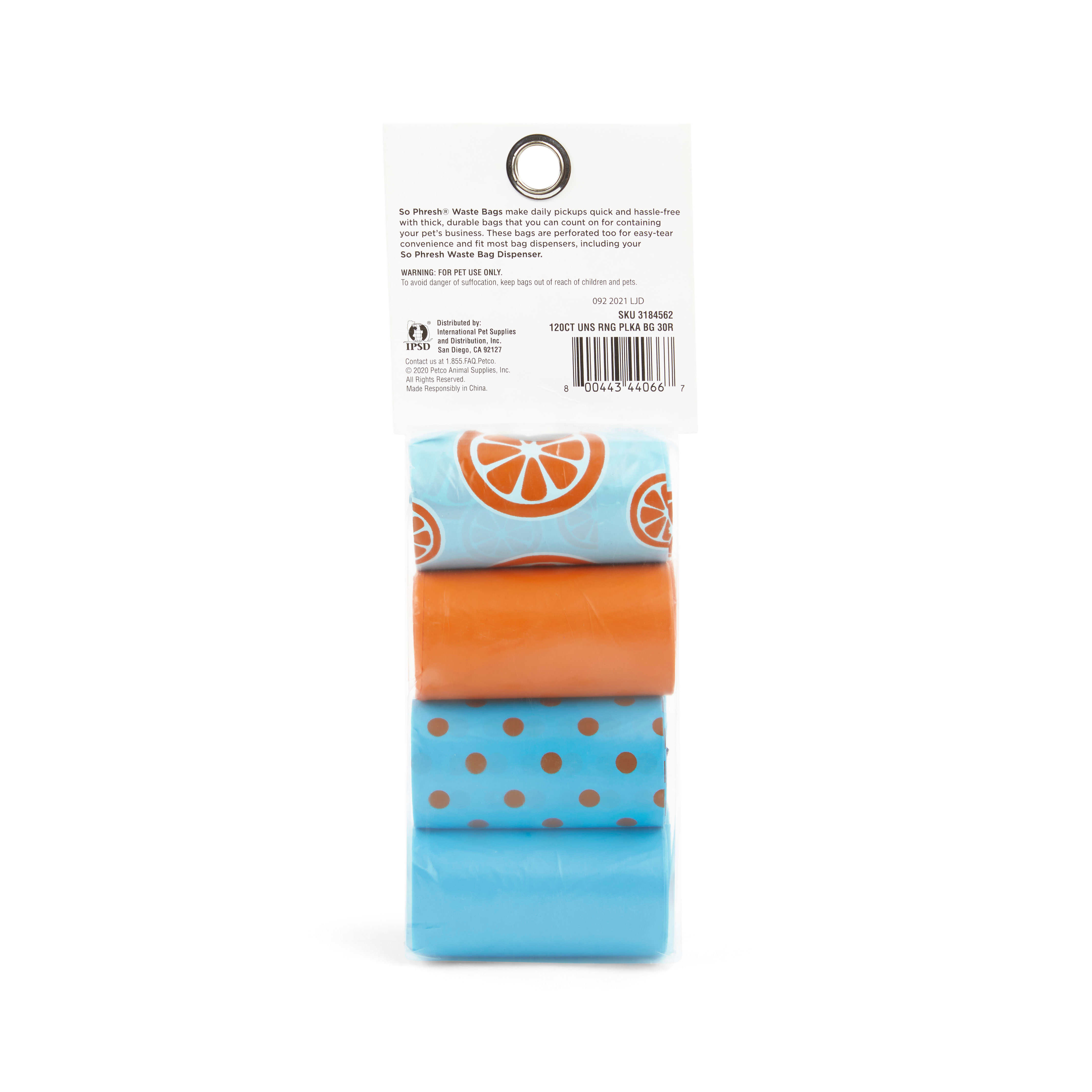 So Phresh Orange and Blue Polka-Dot Dog Waste Bags， Count of 120