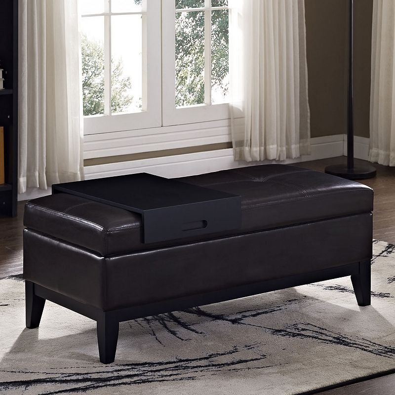 Simpli Home Oregon Faux-Leather Storage Ottoman and Tray 2-piece Set