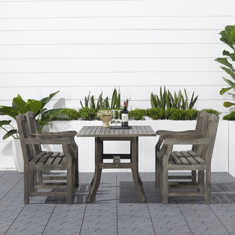 Havenside Home Surfside Rectangular Table and Armchair 5 piece Hardwood Outdoor Dining Set